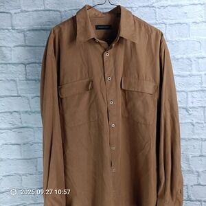 Windsor Lake Shirt Mens Large Brown Sueded Polyester Long Sleeve Button Front